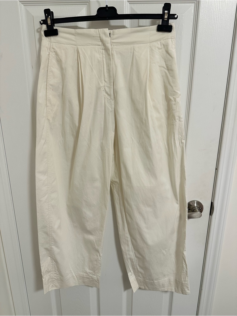 COS Cream Mid-Waist Pleated Wide-Leg Trousers
